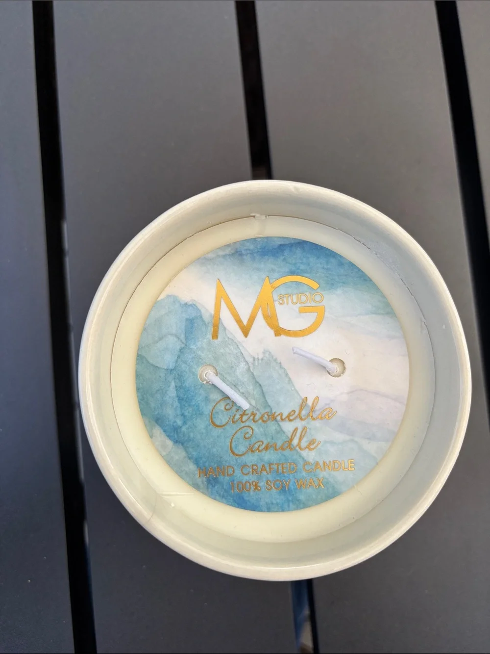MG Studio Citronella Candle in ceramic Blue & White vessel